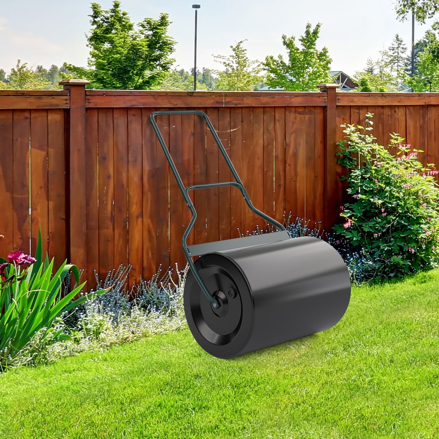 60L Garden Lawn Roller with U-Shaped Handle and Removable Drain Plug